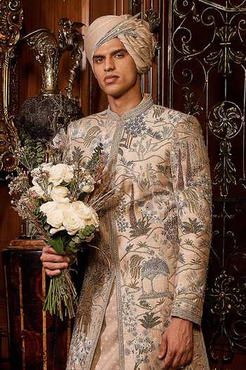 Buy Matsya Off White Silk The Palace Provence Ekru Sherwani Set Online at Aza Fashions Buy_Matsya_Off White Silk The Palace Provence Ekru Sherwani Set _Online_at_Aza_Fashions