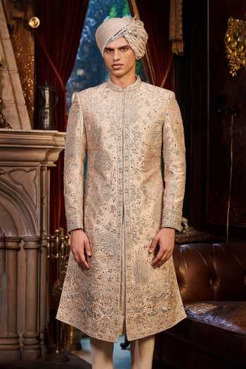 Matsya Beige Silk The Wanderlust Embroidered Sherwani Set Online at Aza Fashions Matsya_Beige Silk The Wanderlust Embroidered Sherwani Set _Online_at_Aza_Fashions