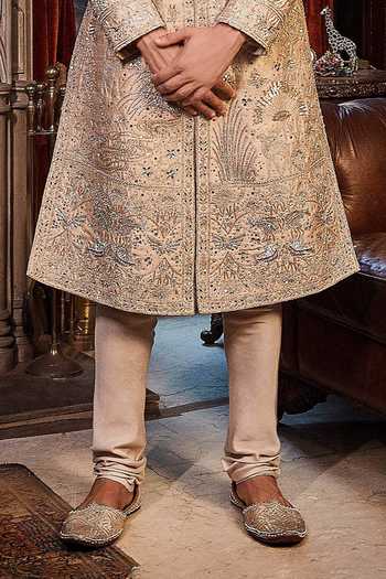 Buy Matsya Beige Silk The Wanderlust Embroidered Sherwani Set Online at Aza Fashions Buy_Matsya_Beige Silk The Wanderlust Embroidered Sherwani Set _Online_at_Aza_Fashions