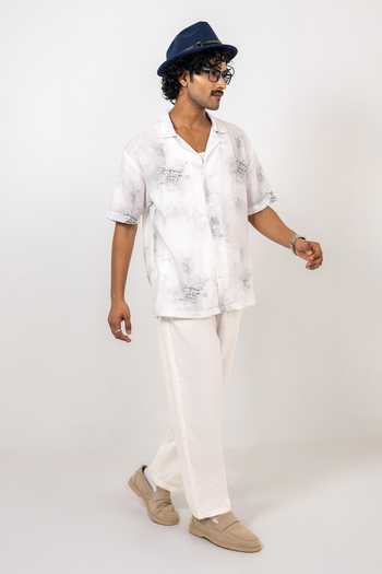 Buy Raw & Rustic By Niti Bothra White Linen, Tencel Eco-print Cuban Collar Shirt Online at Aza Fashions Buy_Raw & Rustic By Niti Bothra_White Linen, Tencel Eco-print Cuban Collar Shirt _Online_at_Aza_Fashions