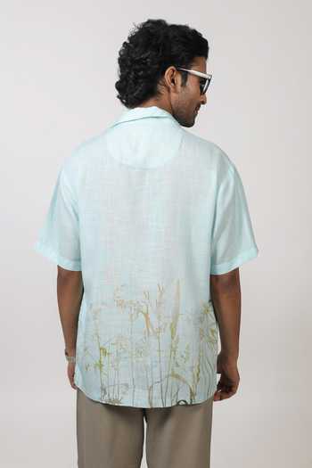 Raw & Rustic By Niti Bothra Sky Blue Eco-Print Cuban Collar Shirt 