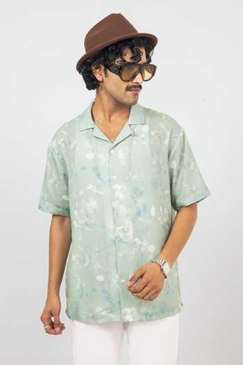 Raw & Rustic By Niti Bothra Abstract Eco Print Cuban Collar Shirt 