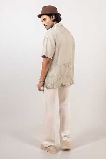 Buy Raw & Rustic By Niti Bothra Grey Linen, Tencel Nature Eco-print Cuban Collar Shirt Online at Aza Fashions Buy_Raw & Rustic By Niti Bothra_Grey Linen, Tencel Nature Eco-print Cuban Collar Shirt _Online_at_Aza_Fashions