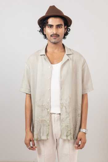 Raw & Rustic By Niti Bothra Nature Eco-print Cuban Collar Shirt 