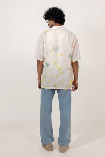 Raw & Rustic By Niti Bothra Abstract Floral Eco-Print Cuban Collar Shirt 