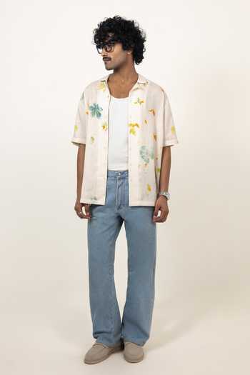 Buy Raw & Rustic By Niti Bothra Ivory Linen, Tencel Abstract Floral Eco-print Cuban Collar Shirt Online at Aza Fashions Buy_Raw & Rustic By Niti Bothra_Ivory Linen, Tencel Abstract Floral Eco-print Cuban Collar Shirt _Online_at_Aza_Fashions