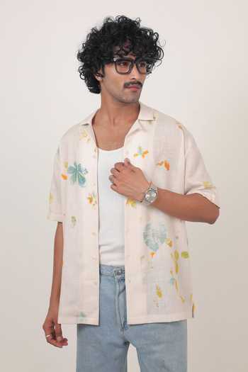 Raw & Rustic By Niti Bothra Abstract Floral Eco-Print Cuban Collar Shirt 