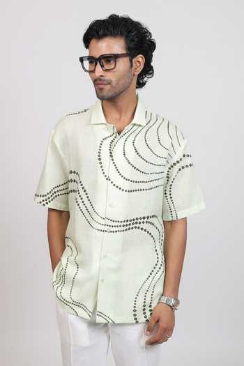 Raw & Rustic By Niti Bothra Abstract Bandhani Cuban Collar Shirt 