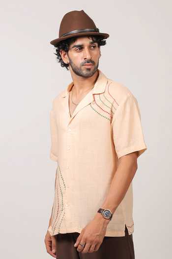 Raw & Rustic By Niti Bothra Bandhani Pattern Cuban Collar Shirt 