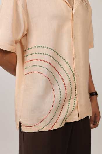 Raw & Rustic By Niti Bothra Beige Linen, Tencel Bandhani Pattern Cuban Collar Shirt at Aza Fashions Raw & Rustic By Niti Bothra_Beige Linen, Tencel Bandhani Pattern Cuban Collar Shirt _at_Aza_Fashions