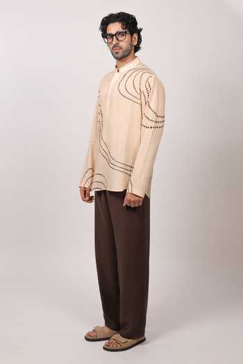 Buy Raw & Rustic By Niti Bothra Beige Linen, Tencel Abstract Bandhani Pattern Shirt Kurta Online at Aza Fashions Buy_Raw & Rustic By Niti Bothra_Beige Linen, Tencel Abstract Bandhani Pattern Shirt Kurta _Online_at_Aza_Fashions