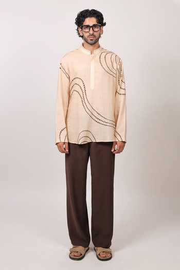 Buy Raw & Rustic By Niti Bothra Beige Linen, Tencel Abstract Bandhani Pattern Shirt Kurta Buy_Raw & Rustic By Niti Bothra_Beige Linen, Tencel Abstract Bandhani Pattern Shirt Kurta