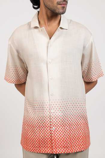 Buy Raw & Rustic By Niti Bothra Grey Linen, Tencel Ombre Bandhani Cuban Collar Shirt Online at Aza Fashions Buy_Raw & Rustic By Niti Bothra_Grey Linen, Tencel Ombre Bandhani Cuban Collar Shirt _Online_at_Aza_Fashions