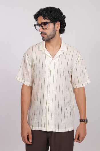 Raw & Rustic By Niti Bothra Ikat Pattern Cuban Collar Shirt 