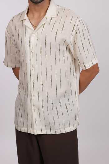 Buy Raw & Rustic By Niti Bothra Ivory Linen, Tencel Ikat Pattern Cuban Collar Shirt Online at Aza Fashions Buy_Raw & Rustic By Niti Bothra_Ivory Linen, Tencel Ikat Pattern Cuban Collar Shirt _Online_at_Aza_Fashions