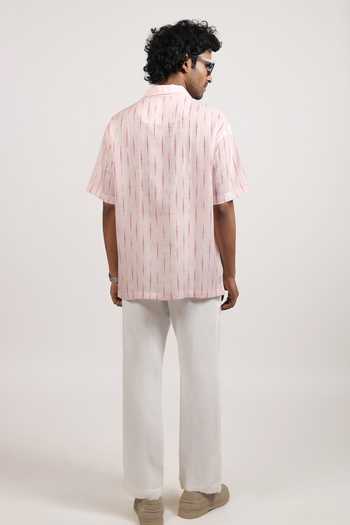 Raw & Rustic By Niti Bothra Pink Ikat Pattern Cuban Collar Shirt 