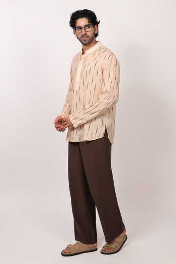 Buy Raw & Rustic By Niti Bothra Beige Linen, Tencel Ikat Pattern Shirt Kurta Online at Aza Fashions Buy_Raw & Rustic By Niti Bothra_Beige Linen, Tencel Ikat Pattern Shirt Kurta _Online_at_Aza_Fashions