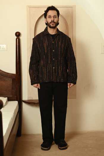 Buy The Terra Tribe Brown Cotton Upcycled Handwoven Berlin Jacket Online at Aza Fashions Buy_The Terra Tribe_Brown Cotton Upcycled Handwoven Berlin Jacket _Online_at_Aza_Fashions