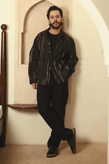 The Terra Tribe Green Cotton Upcycled Handwoven Berlin Jacket Online at Aza Fashions The Terra Tribe_Green Cotton Upcycled Handwoven Berlin Jacket _Online_at_Aza_Fashions