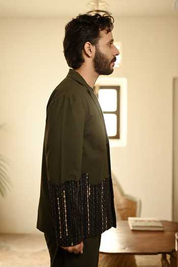 Buy The Terra Tribe Green Cotton Upcycled Handwoven Ying Yang Blazer Online at Aza Fashions Buy_The Terra Tribe_Green Cotton Upcycled Handwoven Ying Yang Blazer _Online_at_Aza_Fashions