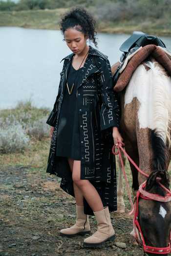 The Terra Tribe Kobe Mud Print Long Trench Jacket 