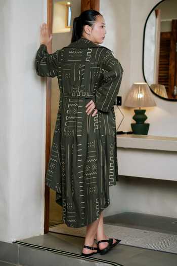 The Terra Tribe Kobe Mud Print Long Trench Jacket 
