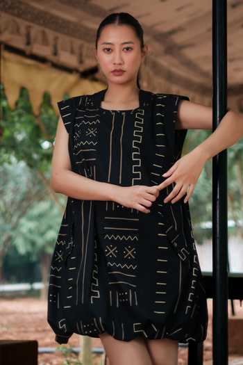 The Terra Tribe Nara Mud Print Gathered Dress 