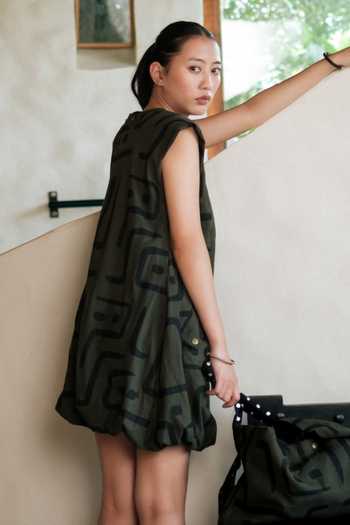 Buy The Terra Tribe Green Cotton Round Neck Nara Printed Gathered Dress Online at Aza Fashions Buy_The Terra Tribe_Green Cotton Round Neck Nara Printed Gathered Dress _Online_at_Aza_Fashions
