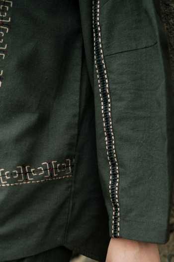 Buy The Terra Tribe Green Cotton Collared Neck Moroccan Tribal Embroidered Shirt Online at Aza Fashions Buy_The Terra Tribe_Green Cotton Collared Neck Moroccan Tribal Embroidered Shirt _Online_at_Aza_Fashions