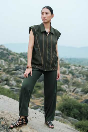The Terra Tribe Green Cotton Collared Neck Antalya Tribal Embroidered Shirt Jacket Online at Aza Fashions The Terra Tribe_Green Cotton Collared Neck Antalya Tribal Embroidered Shirt Jacket _Online_at_Aza_Fashions