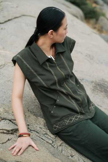 Buy The Terra Tribe Green Cotton Collared Neck Antalya Tribal Embroidered Shirt Jacket Online at Aza Fashions Buy_The Terra Tribe_Green Cotton Collared Neck Antalya Tribal Embroidered Shirt Jacket _Online_at_Aza_Fashions