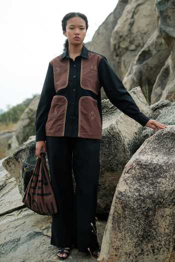 Shop The Terra Tribe Black Cotton Collared Neck Canyon Tribal Four Patch Shirt Online at Aza Fashions Shop_The Terra Tribe_Black Cotton Collared Neck Canyon Tribal Four Patch Shirt _Online_at_Aza_Fashions