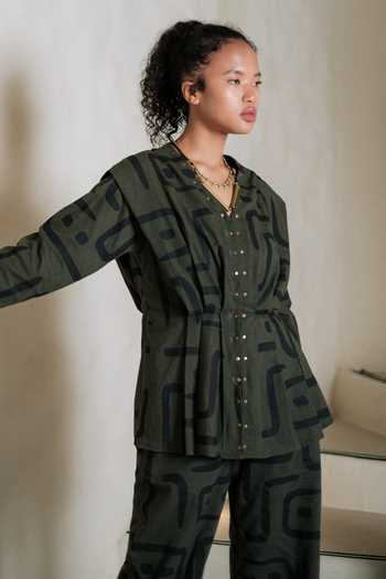 Shop The Terra Tribe Green Cotton V-neck Izu Tribal Print Peplum Top Online at Aza Fashions Shop_The Terra Tribe_Green Cotton V-neck Izu Tribal Print Peplum Top _Online_at_Aza_Fashions