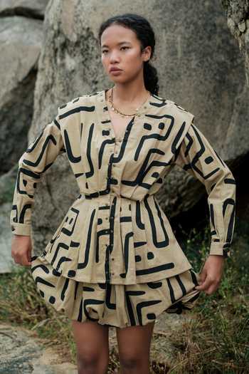 The Terra Tribe Black Cotton V-neck Izu Tribal Print Peplum Top Online at Aza Fashions The Terra Tribe_Black Cotton V-neck Izu Tribal Print Peplum Top _Online_at_Aza_Fashions