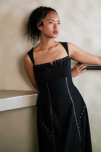 The Terra Tribe Black Cotton Sweetheart Neck Kaza Corseted Slip Dress Online at Aza Fashions The Terra Tribe_Black Cotton Sweetheart Neck Kaza Corseted Slip Dress _Online_at_Aza_Fashions