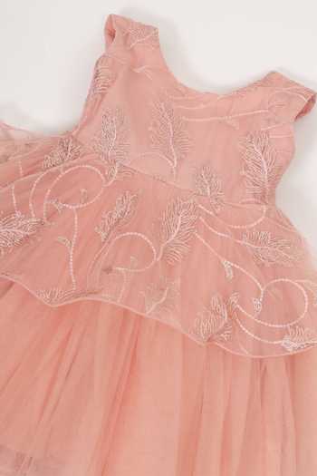 Shop_Little Bansi_Peach Net Petal Sequin Work Frock Dress 