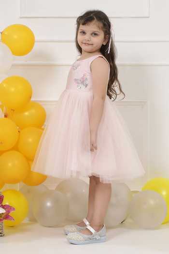 Buy Little Bansi Pink Net Beads And Sequinned Butterfly Frock Dress Online at Aza Fashions Buy_Little Bansi_Pink Net Beads And Sequinned Butterfly Frock Dress _Online_at_Aza_Fashions