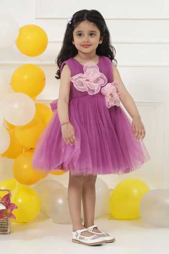 Little Bansi_Purple Net Pleated Work Frock Dress _Online_at_Aza_Fashions
