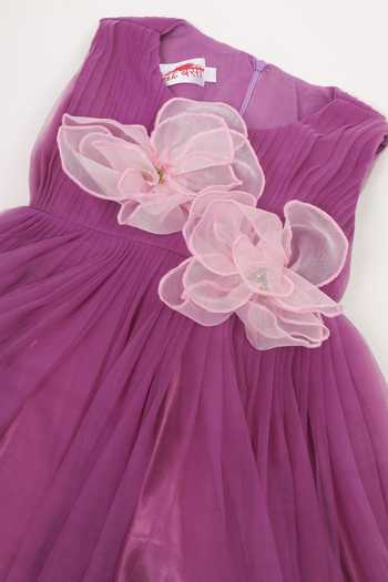 Little Bansi_Purple Net Pleated Work Frock Dress _at_Aza_Fashions