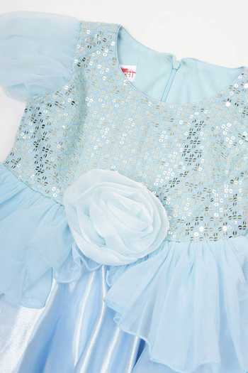 Buy_Little Bansi_Blue Satin Sequin Embroidered Frock Dress _Online_at_Aza_Fashions