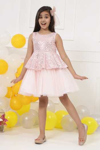 Little Bansi Sequin Embroidered Layered Frock Dress 