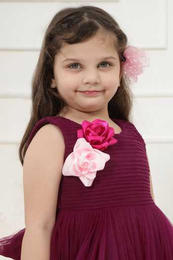 Buy_Little Bansi_Wine Net Pleated Work Frock Dress 