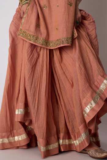 Buy_Rhua_Pink Chanderi, Tissue, Silk, Organza Scoop Maahi Embroidered Kurta Sharara Set 