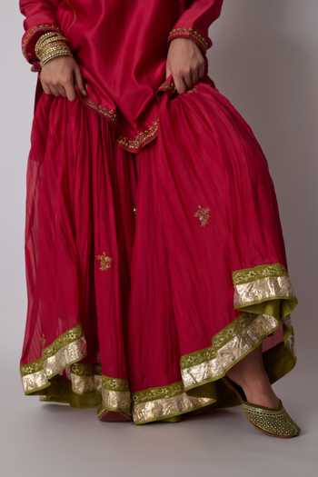 Rhua_Pink , Chanderi , Organza Namita Embroidered Short Kurta Set _Online_at_Aza_Fashions