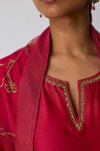 Buy_Rhua_Pink , Chanderi , Organza Namita Embroidered Short Kurta Set _Online_at_Aza_Fashions