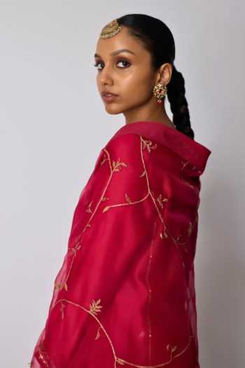 Shop_Rhua_Pink , Chanderi , Organza Namita Embroidered Short Kurta Set _Online_at_Aza_Fashions