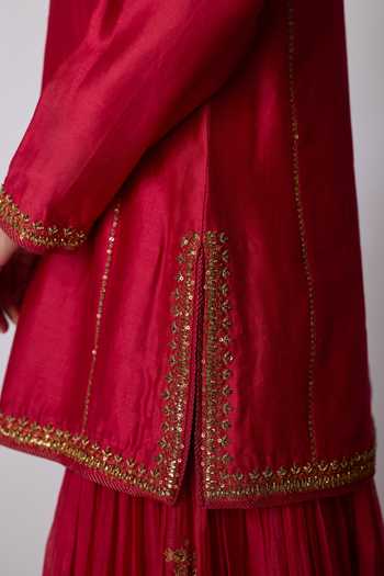 Rhua_Pink , Chanderi , Organza Namita Embroidered Short Kurta Set _at_Aza_Fashions