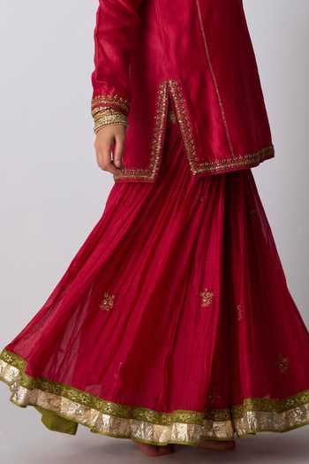 Buy_Rhua_Pink , Chanderi , Organza Namita Embroidered Short Kurta Set 