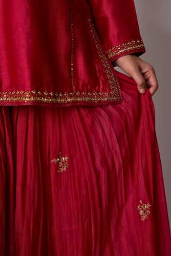 Shop_Rhua_Pink , Chanderi , Organza Namita Embroidered Short Kurta Set 