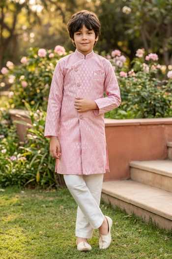 Petite Pomme Jaquard Kurta & Art Silk Pant Set 